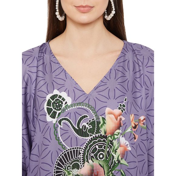 Floral Printed Purple Polyester Kaftan Dress for Women by Gypsie Blu - Picture 7 of 9